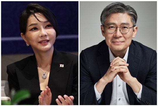 윤석열 대통령 부인 김건희 여사(왼쪽)와 조정훈 시대전환 대표. <대통령실 제공, 조정훈 SNS>